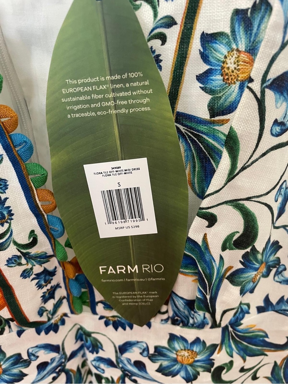 NWT FARM Rio White Maxi Dress with Blue and Tan Floral Print - Picture 8 of 11